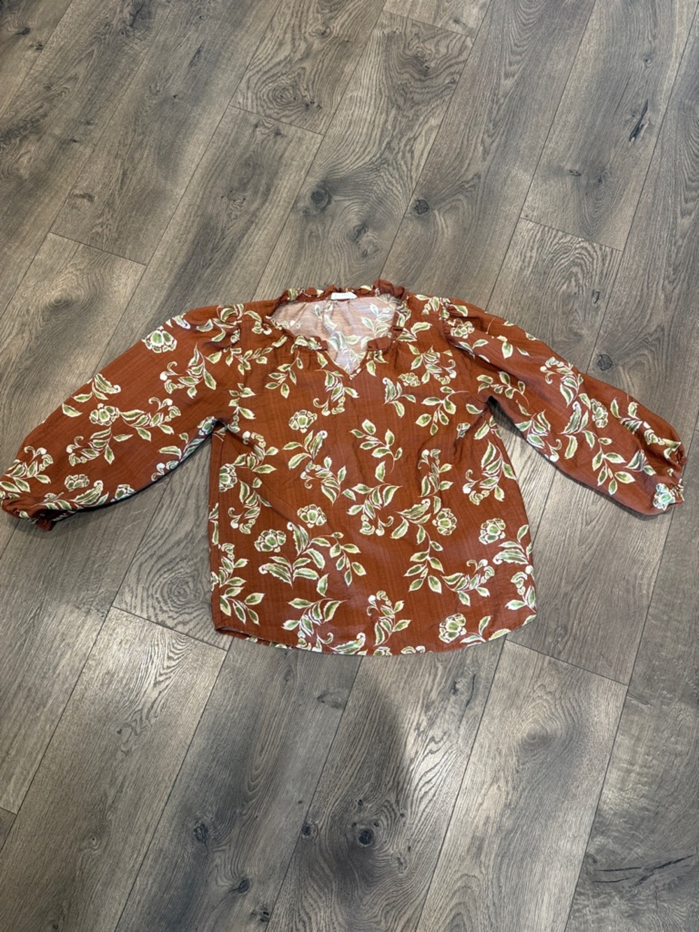 Women's Rust Floral V-Neck Blouse
